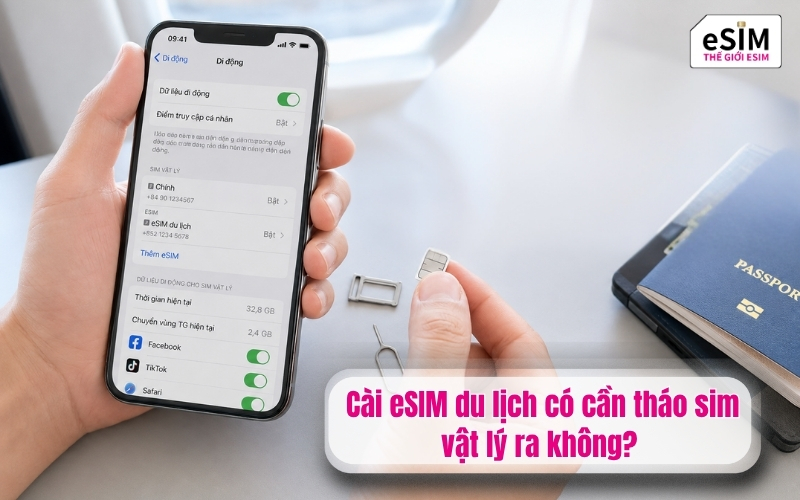 Cài eSIM du lịch có cần tháo sim vật lý ra không?
